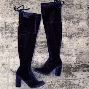 Navy suede knee high boots